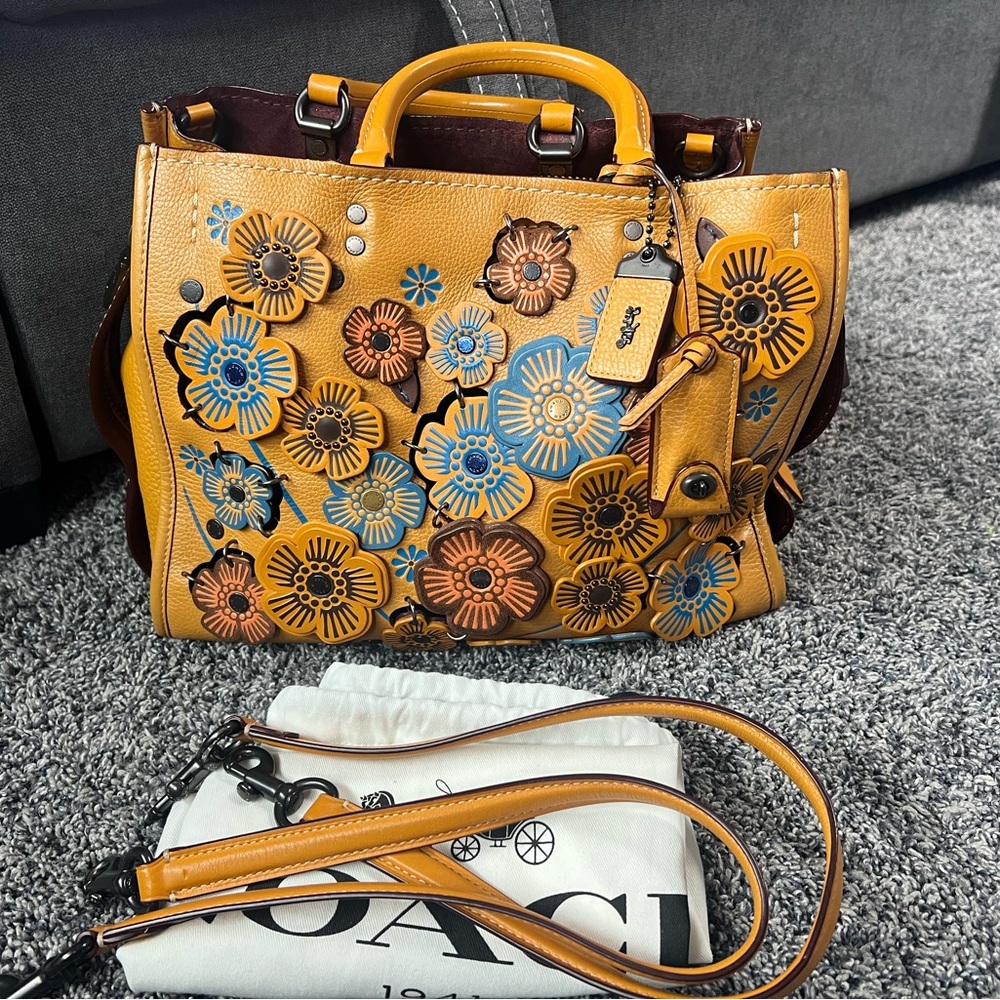 Coach Rogue 30 tea rose cut out chambray blue and Goldenrod graphite hardware